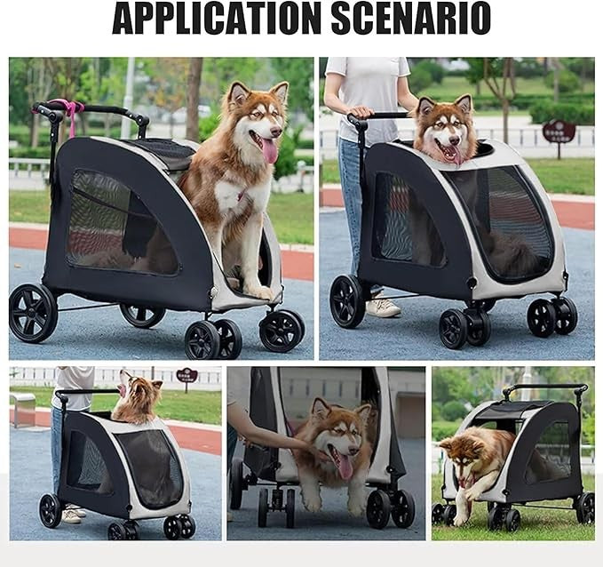 Heavy Duty Dog Stroller 4 Wheel Pet Pram Large Dogs 80kg Travel Pushchair