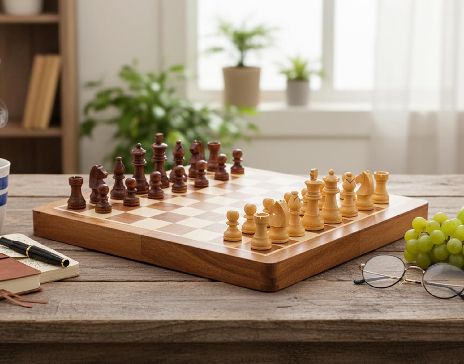 31cm Wooden Magnetic Chess Set Folding Board with Storage Handcrafted Luxury