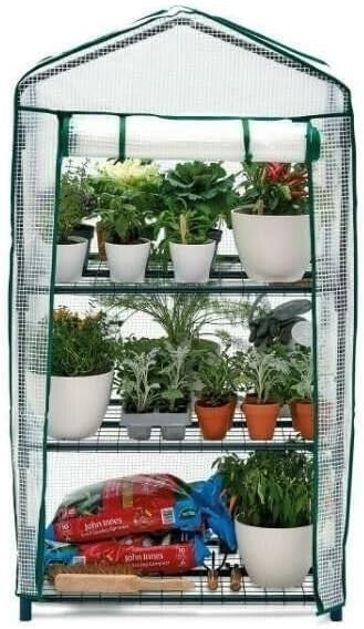 3 Tier Mini Greenhouse Clear PVC Cover Roll-Up Door Outdoor Plant Cold Frame