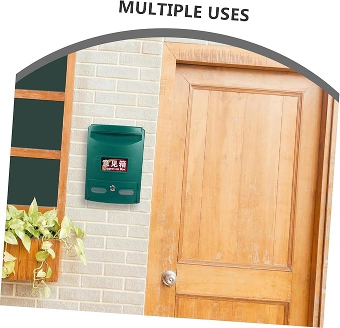 Lockable Wall Mount Mailbox Weatherproof ABS Secure Post Box Green 28.5x21.5x8cm