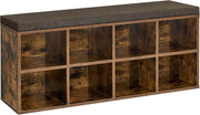Rustic Brown Hallway Bench with 8 Compartments & Padded Seat