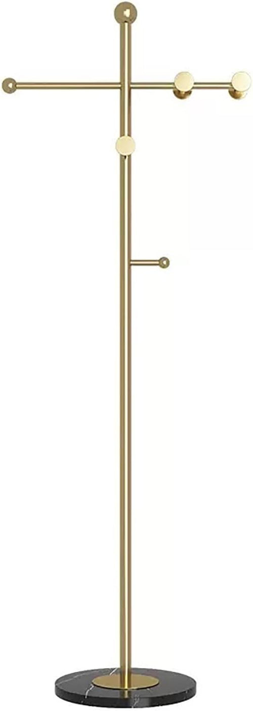 Luxury Gold T-Shaped Coat Rack Metal Stand with Marble Base & 8 Hooks Home