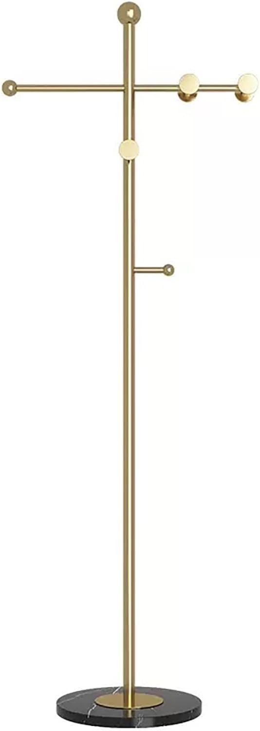 Luxury Gold T-Shaped Coat Rack Metal Stand with Marble Base & 8 Hooks Home