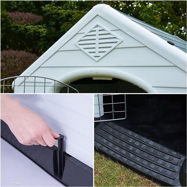 XXL Plastic Dog Kennel | Weatherproof Outdoor Indoor Pet Shelter 120x114x20cm