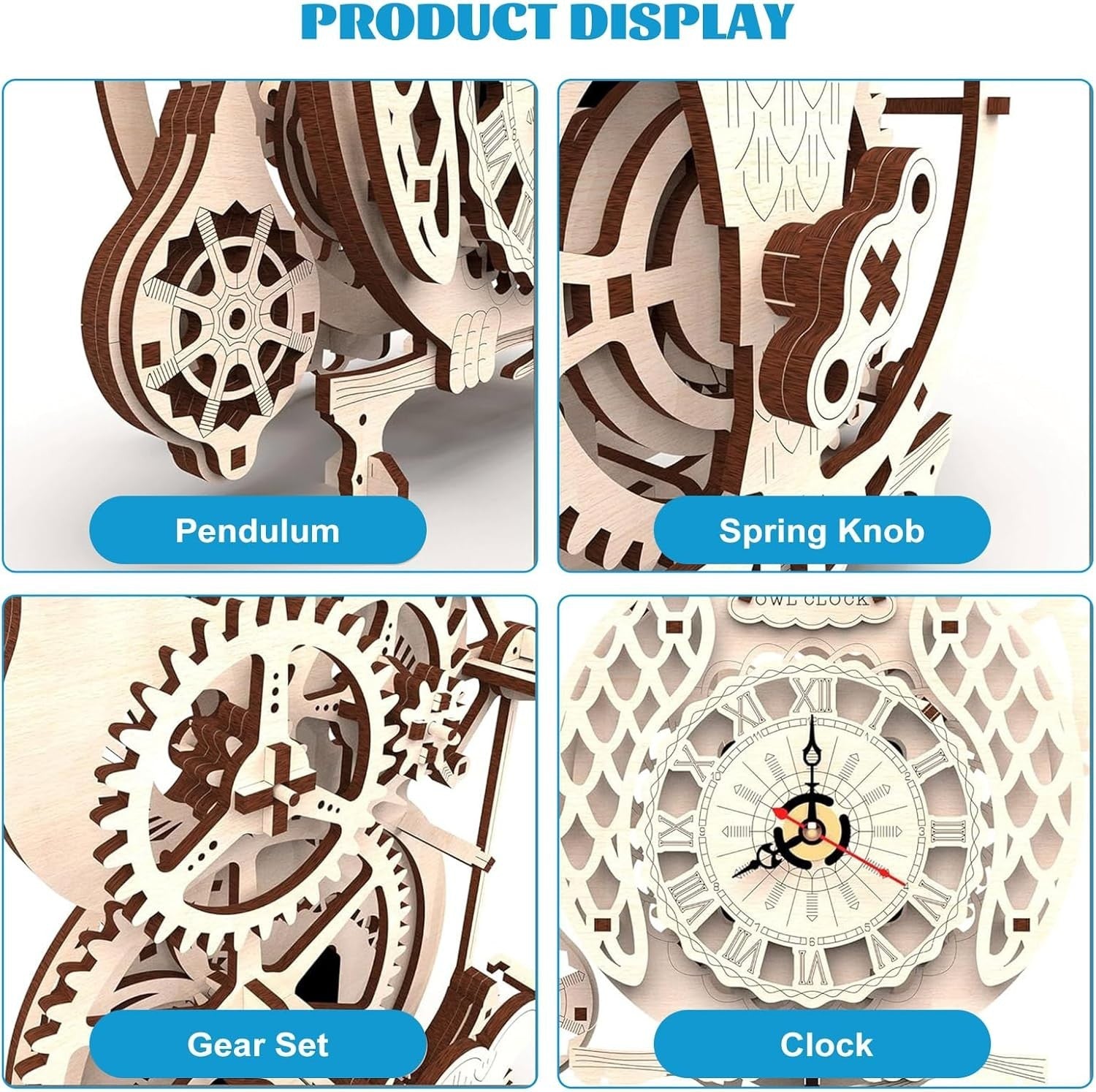 Owl Wooden Clock Puzzle Kit with Pendulum - DIY Mechanical Model Gift