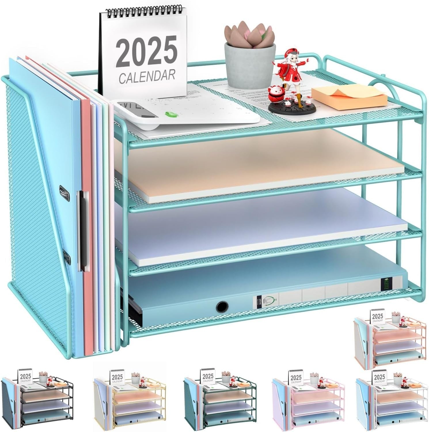4-Tier Desk Organizer with Magazine Rack | Metal File & Paper Storage