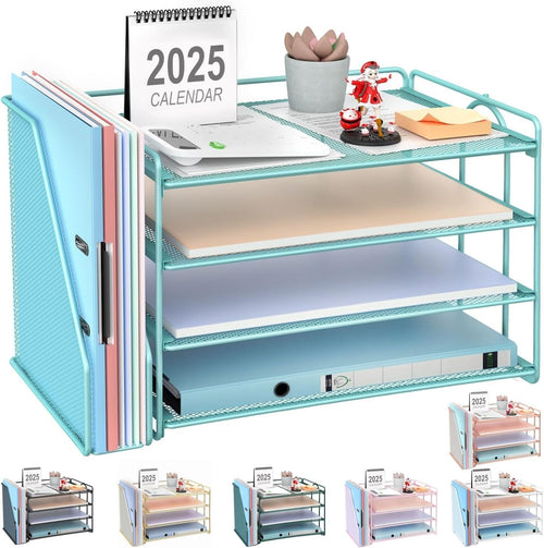 4-Tier Desk Organizer with Magazine Rack | Metal File & Paper Storage
