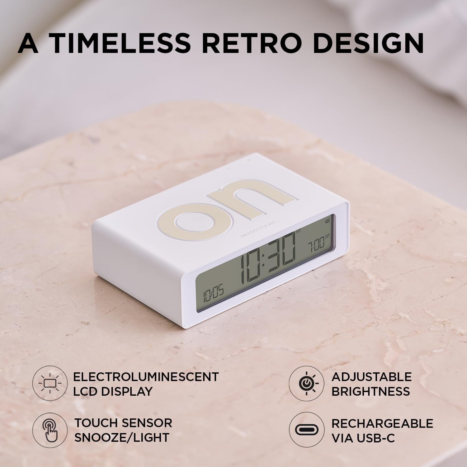 Mini Digital Alarm Clock LED Flip On Off Touch Rechargeable
