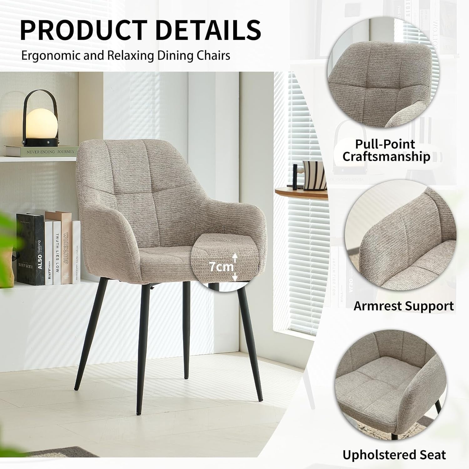 Modern Plush Chenille Armchair Dining Chair Soft Padded Seat Metal Legs