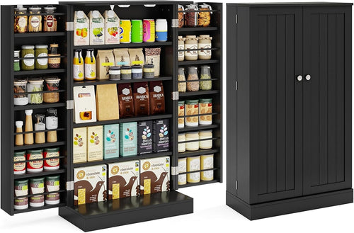 Black 59x30x104cm Kitchen Cupboard Pantry Cabinet Adjustable Shelves