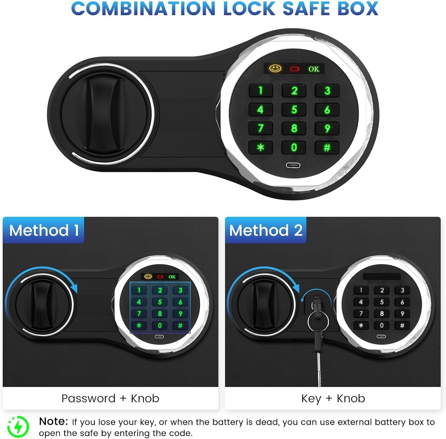 70L Fireproof Safe Box Digital Keypad Security Safe with Shelves