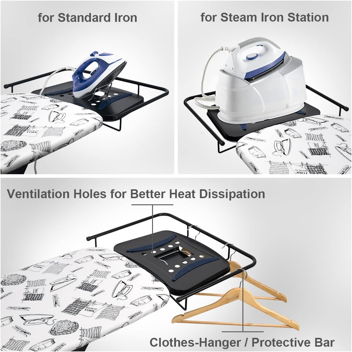 Extra Large Ironing Board 122x43cm Adjustable Height Steam Rest Black