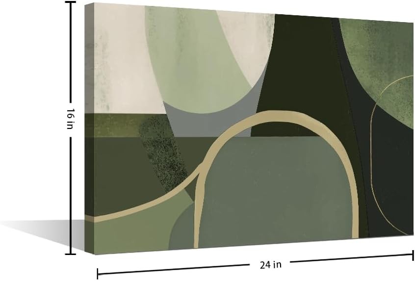 Olive Green Geometric Canvas Wall Art Framed 16x24in