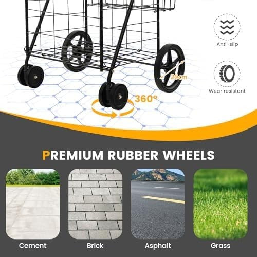 120L Folding Shopping Trolley with 6 Wheels & Removable Liner, Portable Cart