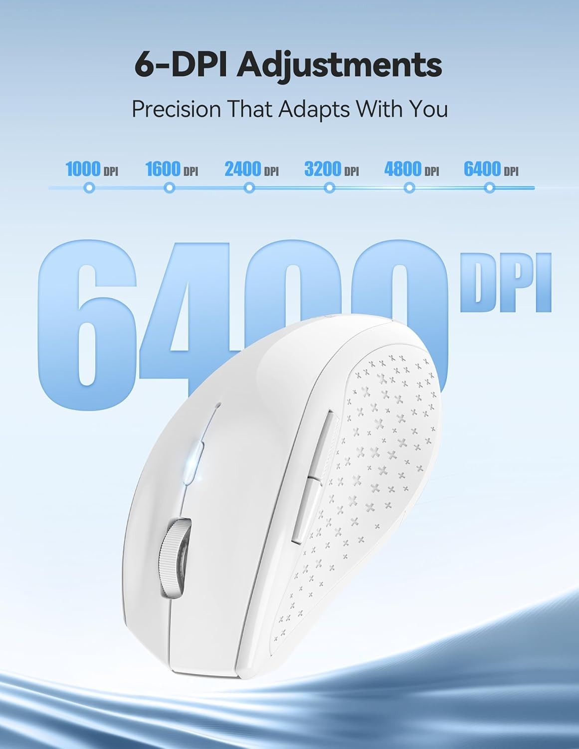 White Rechargeable Wireless Mouse 6400 DPI Silent Ergonomic USB for Laptop PC