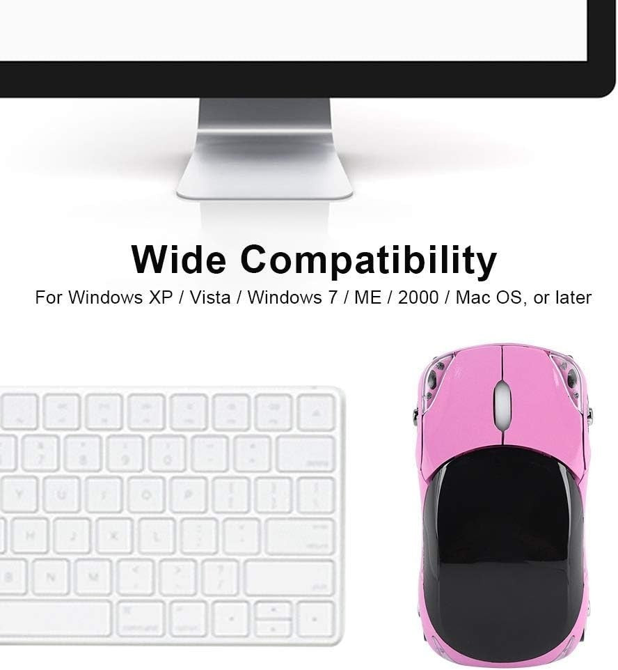 Kids Wireless Car Mouse 2.4G Bluetooth 1600 DPI Pink Laptop