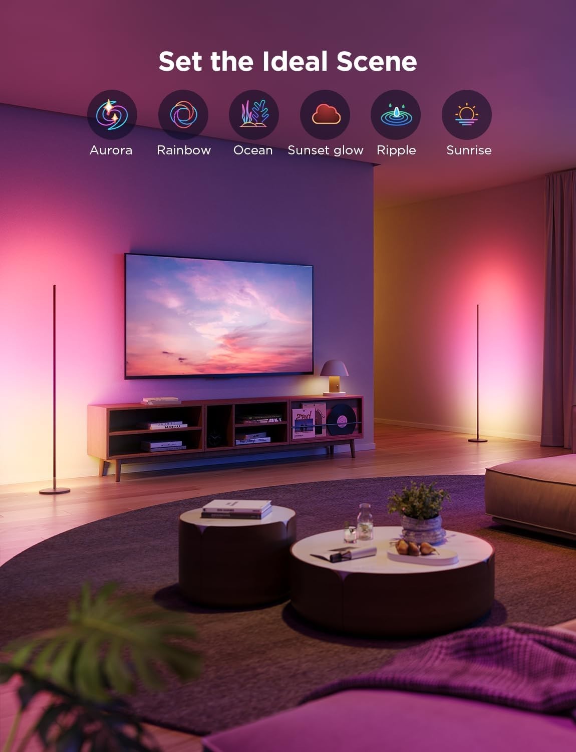 Smart RGB Corner Floor Lamp 2-Pack LED Mood Light Music Sync Alexa Control