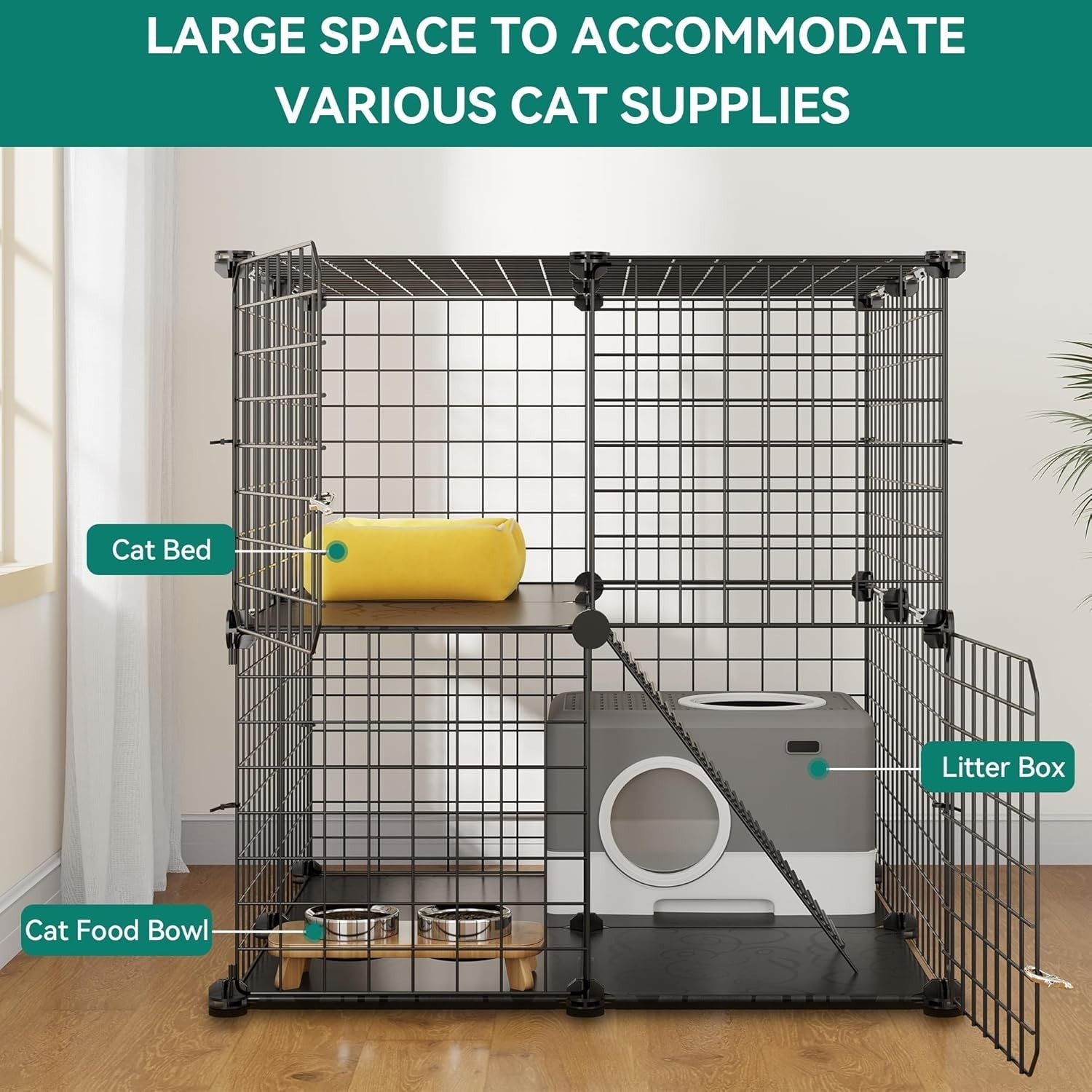 2 Tier Cat Cage Indoor Outdoor Playpen with Ladder & Doors | Metal Pet Enclosure