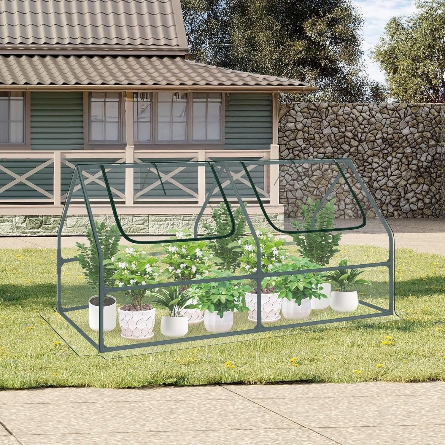 Large Mini Greenhouse Waterproof Cold Frame Plant Shelter with Zipper Doors