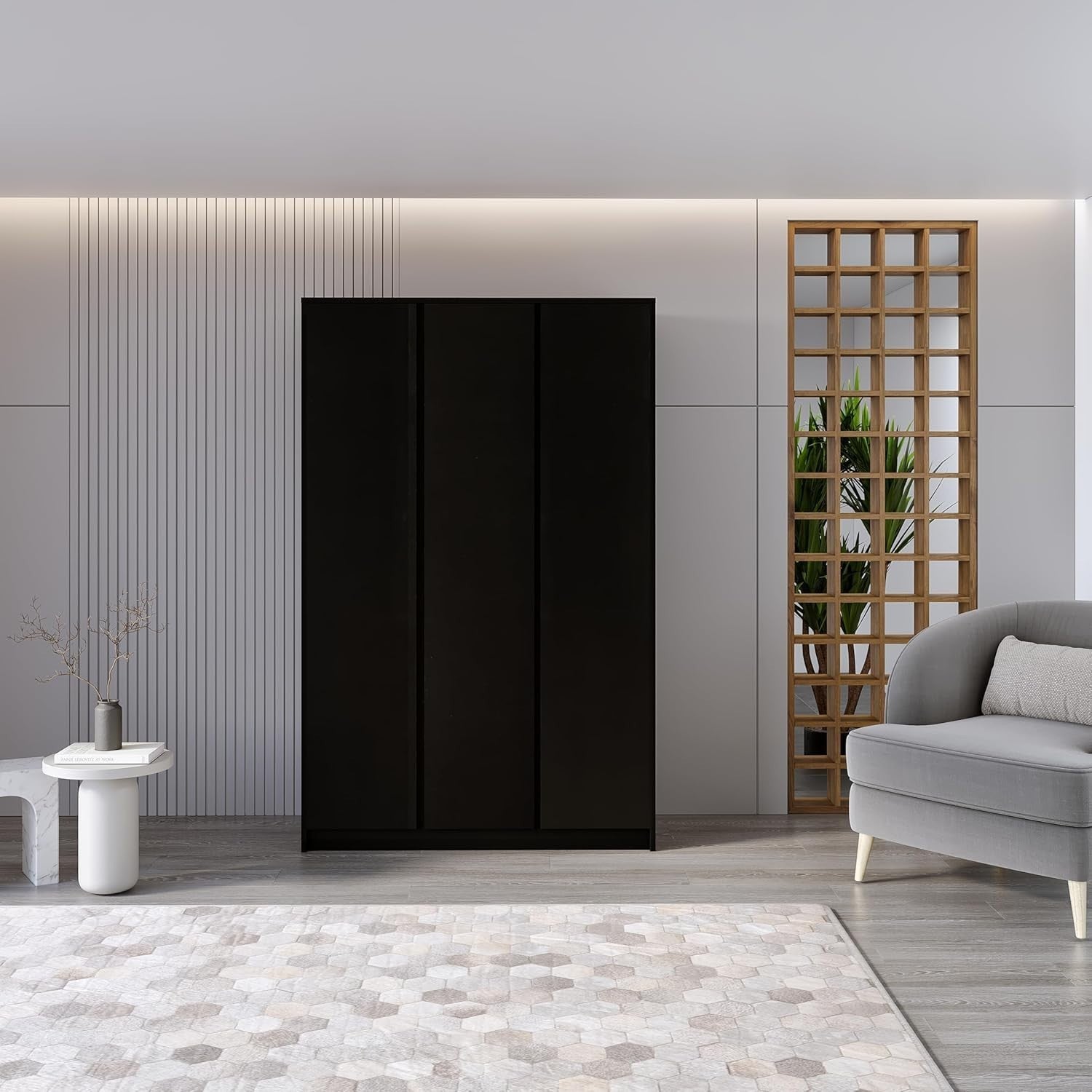 Black 3 Door Wardrobe with Drawers & Rail – Modern Bedroom Storage Unit