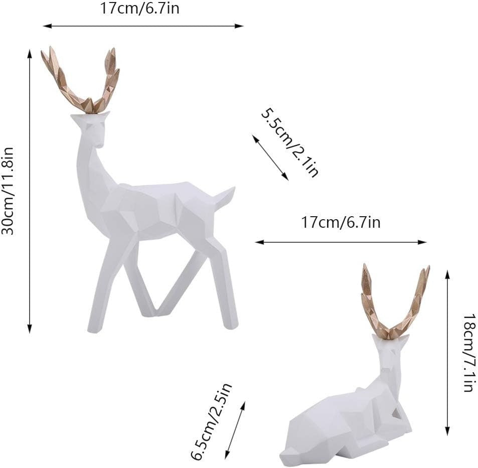 White Reindeer Ornament Set 2PCS • Modern Deer Statues Resin Home Decor Gift