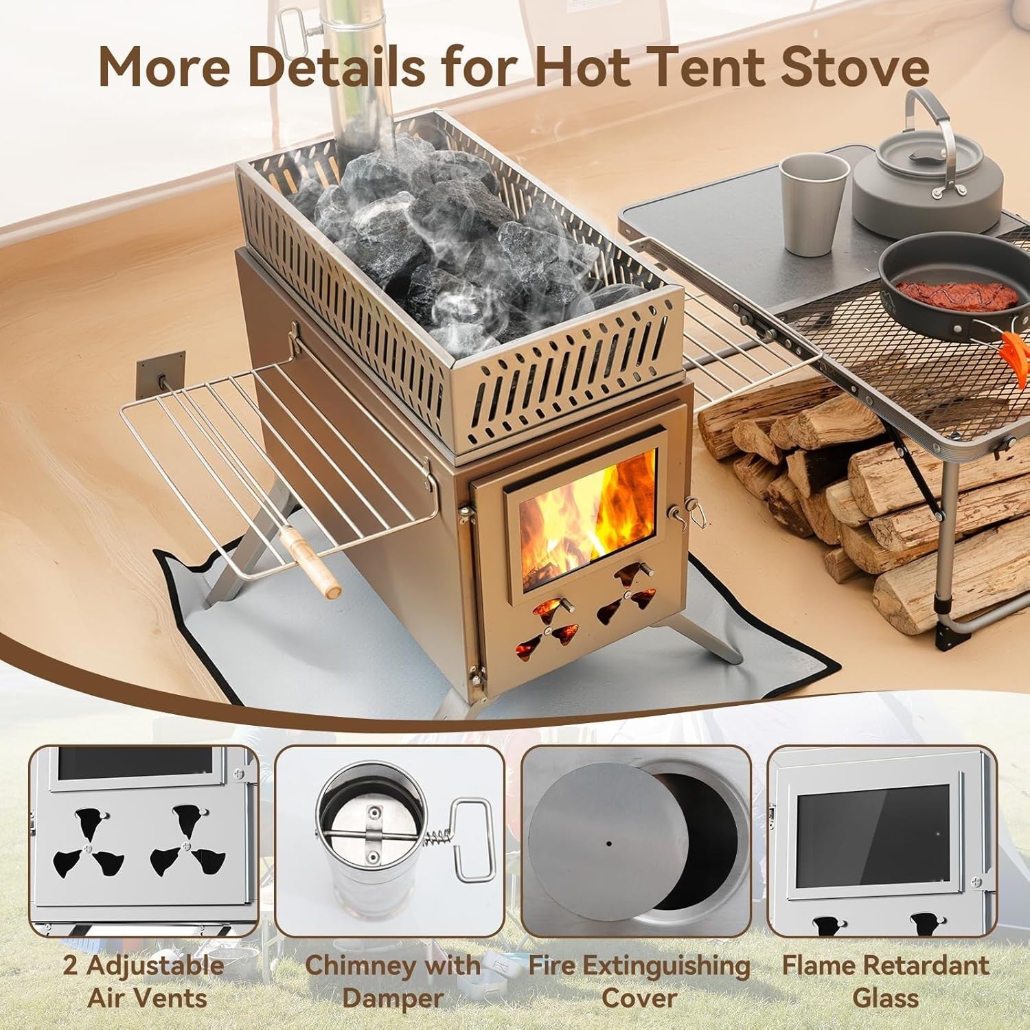 Rocket Sauna Hot Tent Stove w/ 8 Chimney Pipes – Portable Outdoor Heating & Cook