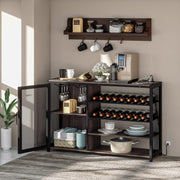 LED Home Bar Cabinet with Power Outlets, Wine Rack & Glass Holder