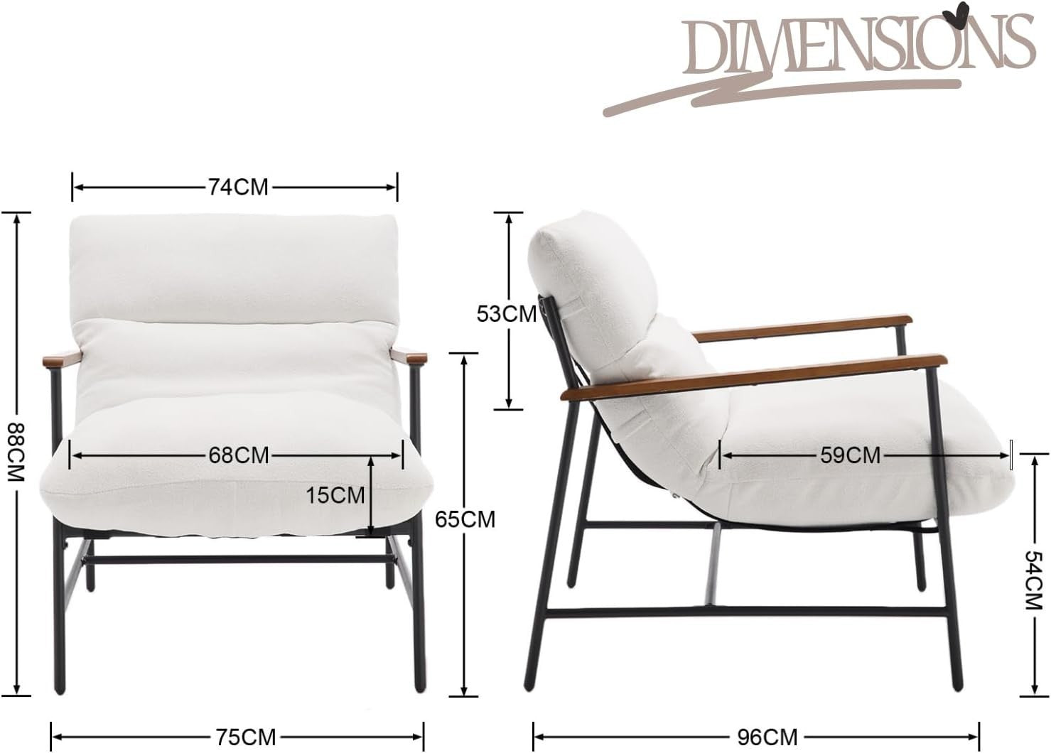 Modern White Faux Fur Accent Chair Lounge Armchair Metal Frame Seat