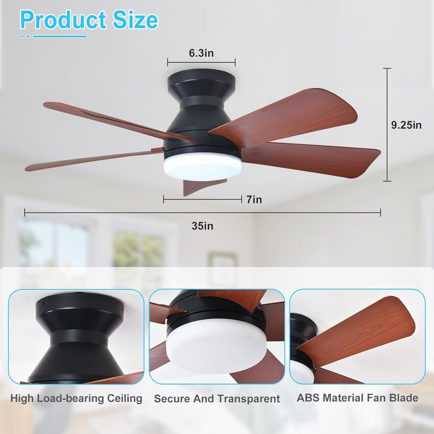 35-Inch Ceiling Fan with Light 5 Walnut Blades 6 Speeds Remote