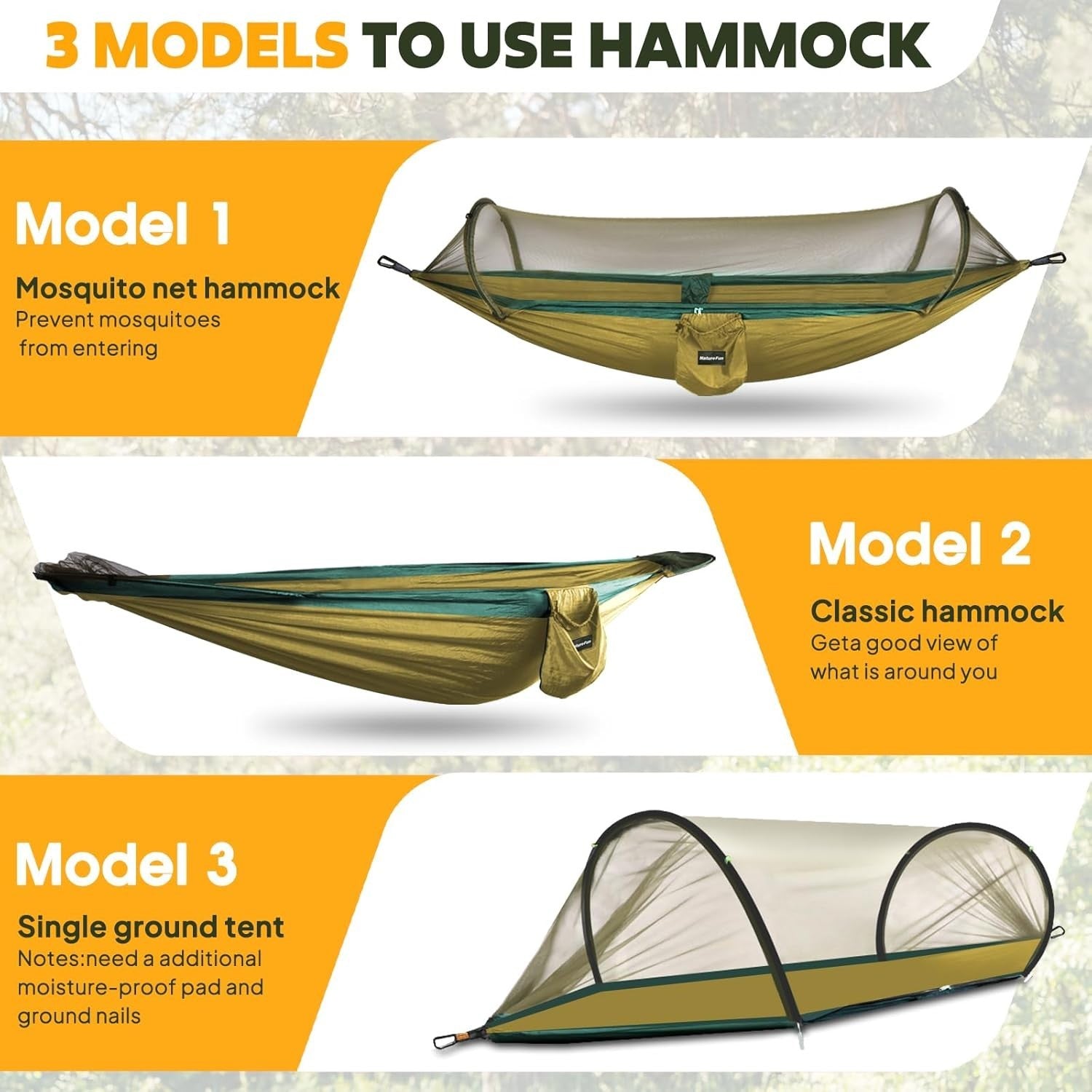 Ultralight Camping Hammock Camel/Olive | 300kg Load | Pop-Up Bug Net & Straps