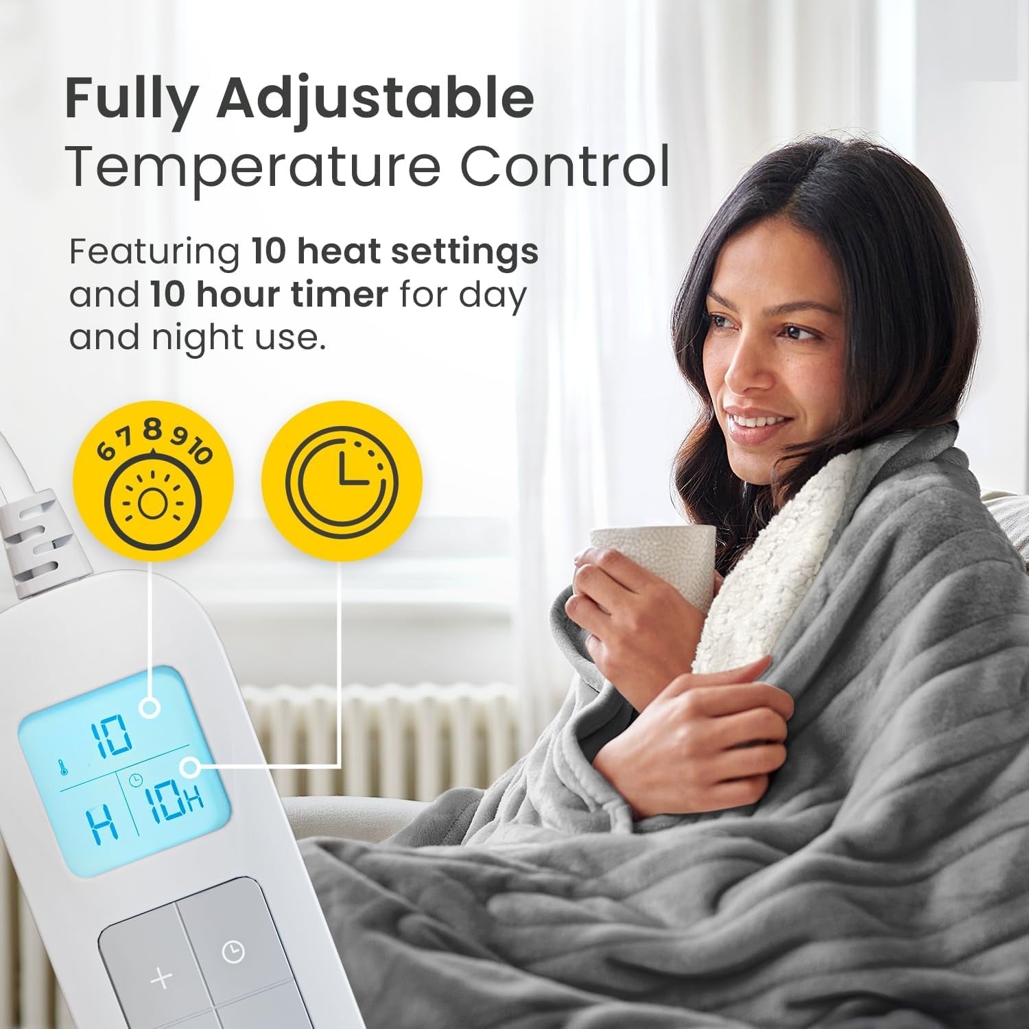 Electric Heated Throw Double Sherpa Fleece Remote 10 Heat Levels 200x150cm