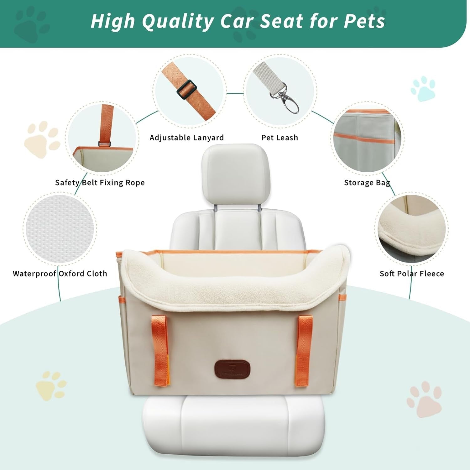 Small Dog Car Seat Booster Bed Waterproof Travel Carrier 25lb Khaki