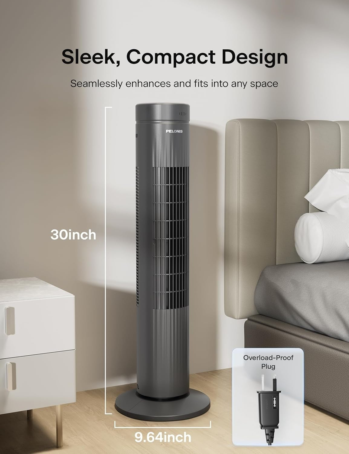 Portable Tower Fan 30 Inch 3-Speed Oscillating Quiet Cooling Fan with Remote