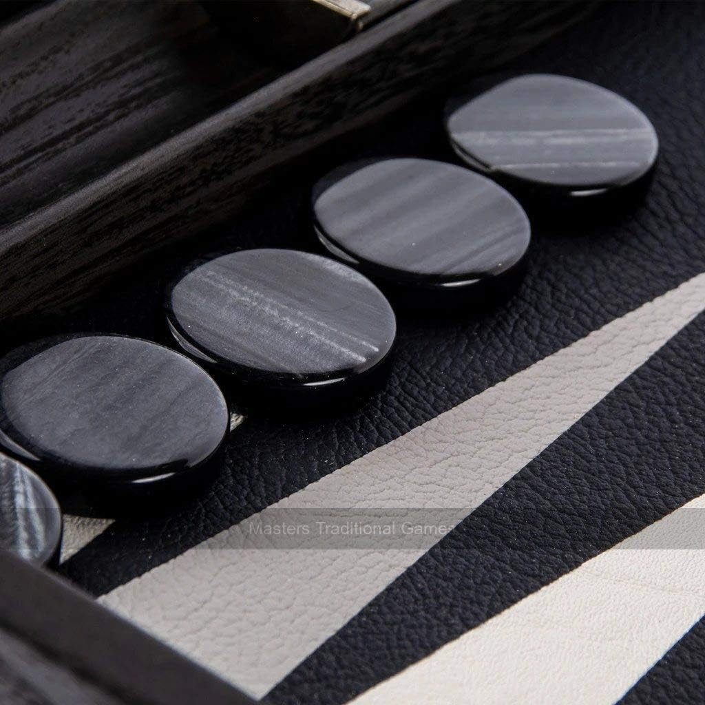 19” Luxury Black Backgammon Set Faux Leather Wooden Foldable Board