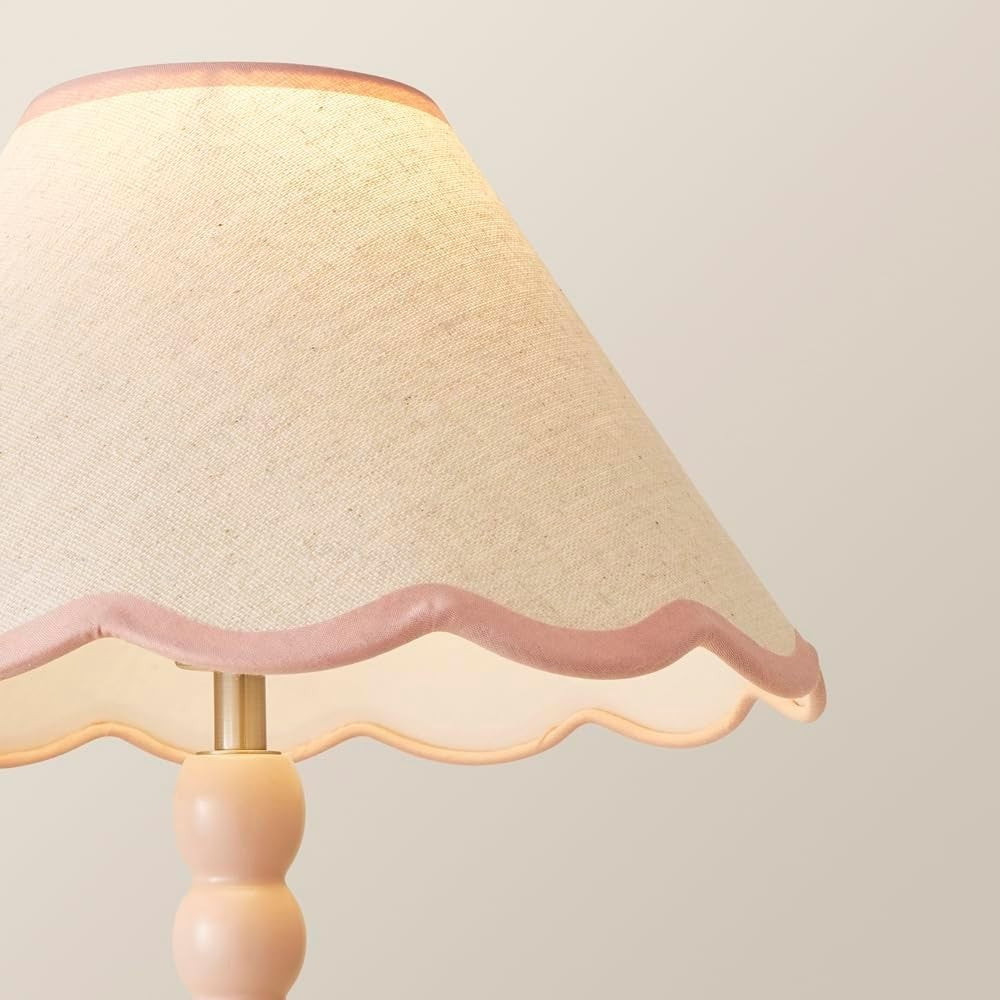 Rose Pink Bobbin Table Lamp Scallop Shade Pastel Bedside 45cm