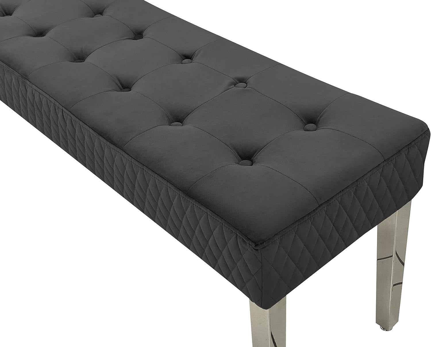 Luxury Grey Velvet 3-Seater Bench Modern Upholstered Dining & Entryway Seat