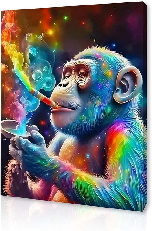 Colourful Monkey Canvas Wall Art 12x16 Framed Modern Bedroom Decor