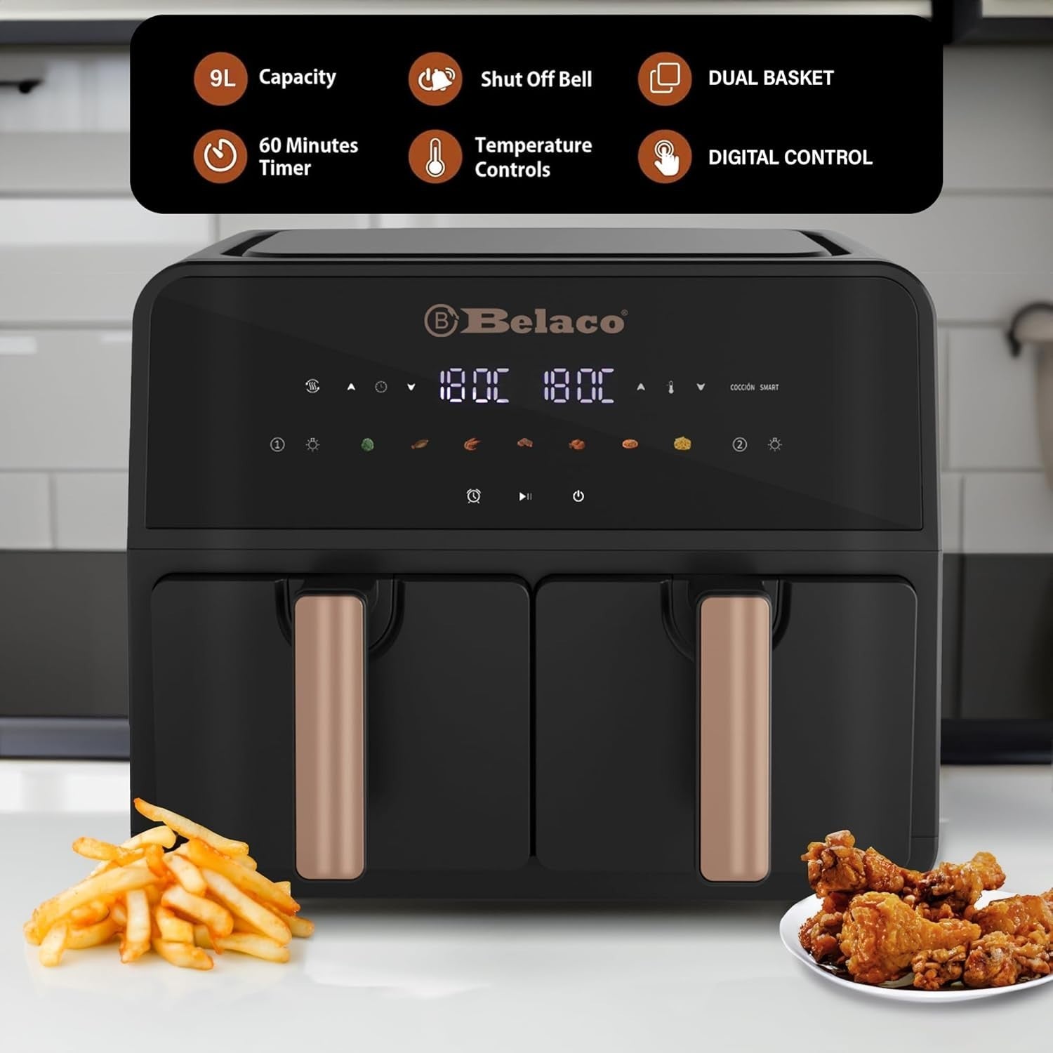 9L Dual Zone Digital Air Fryer | Rapid Air Circulation | 2×4.5L | Smart Finish