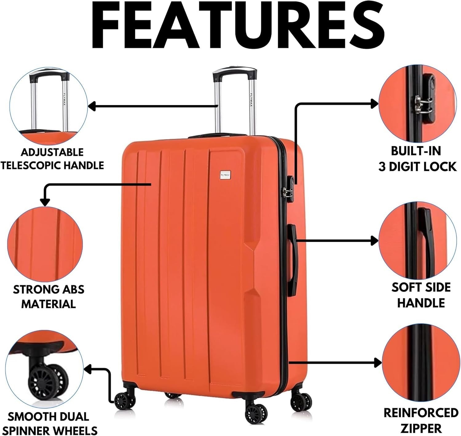 Cabin Carry On Travel Case 55x35x20 Ultra Light ABS Spinner Luggage 35L