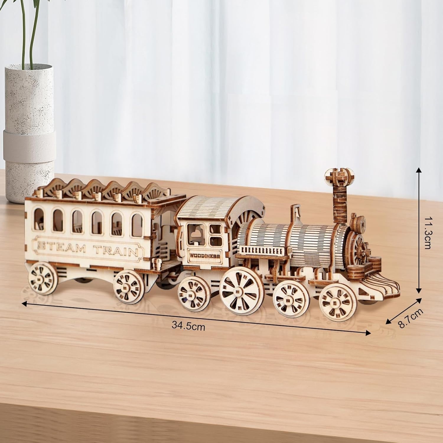 Wooden Steam Train 3D Puzzle Kit – DIY Model, Perfect Gift for Adults & Kids