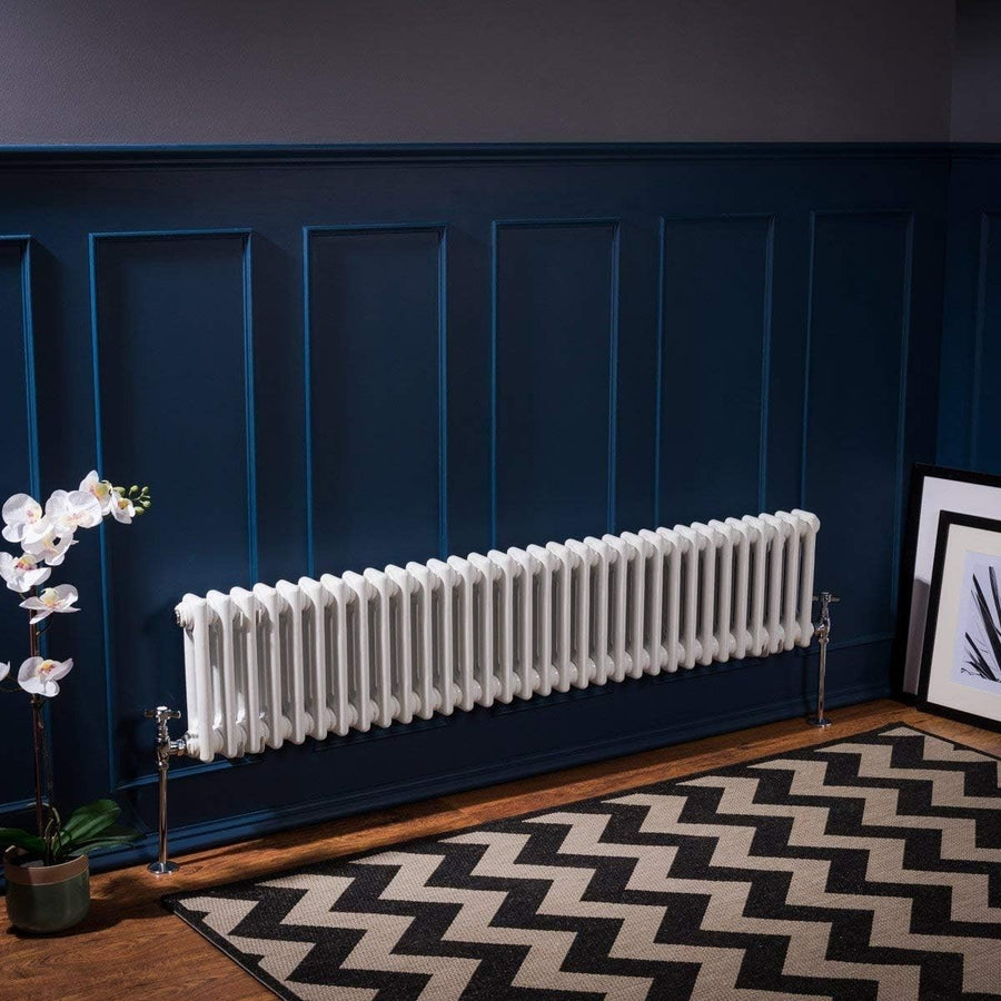 Double Column Horizontal Radiator 300x1460mm White Cast Iron Style