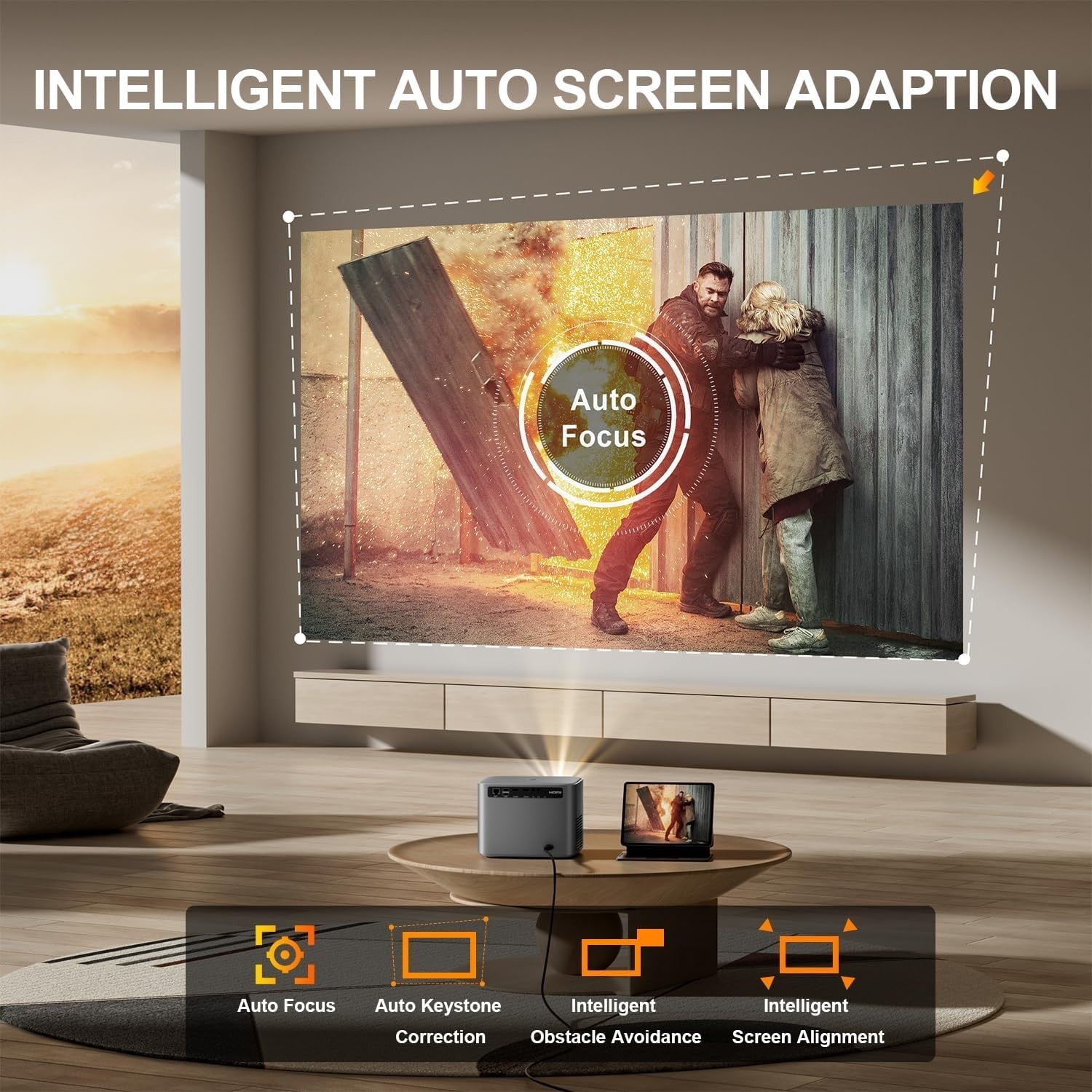 1080P Smart Projector WiFi6 Bluetooth Auto Focus Dustproof