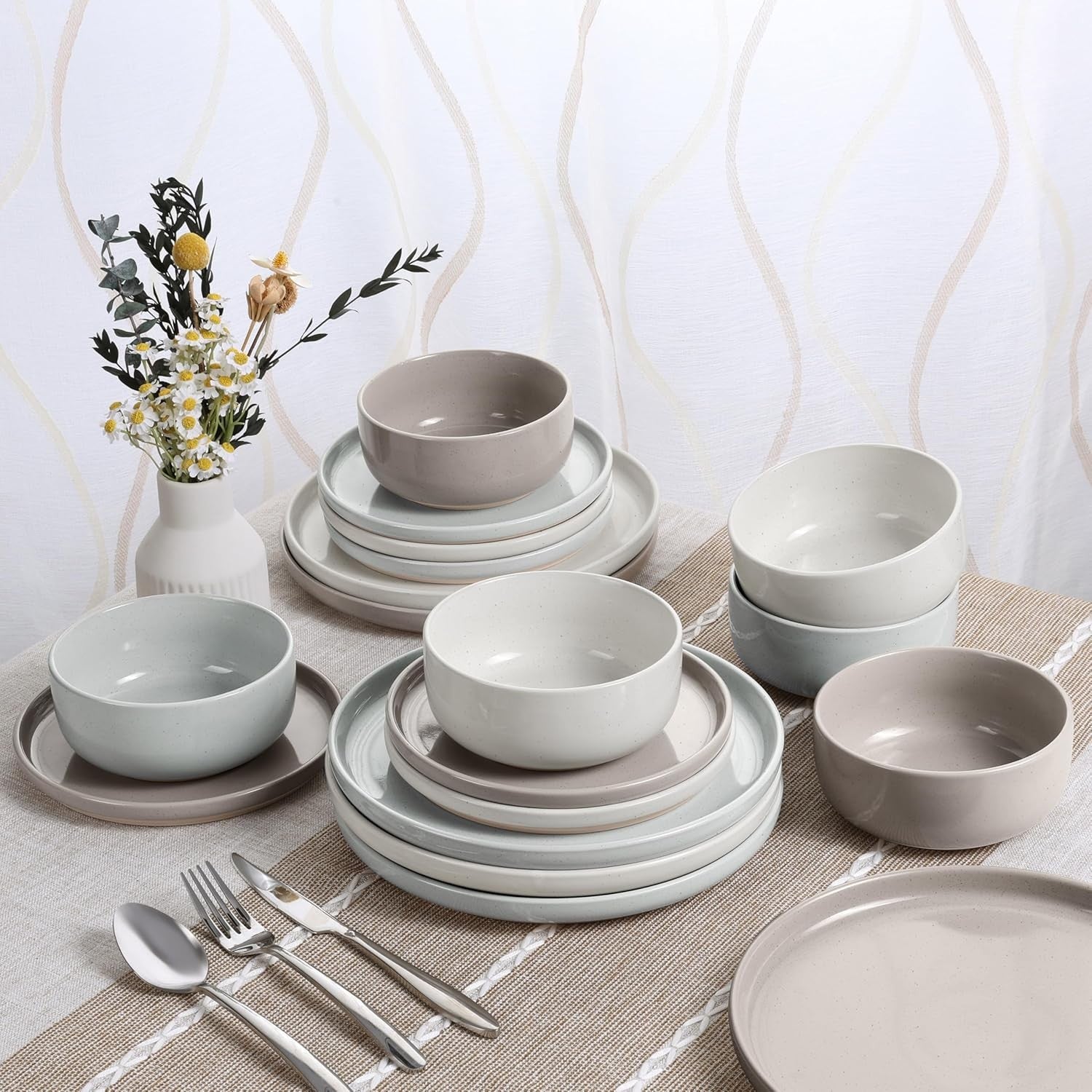 18pc Stoneware Dinnerware Set Plates Bowls Speckled Multicolor for 6