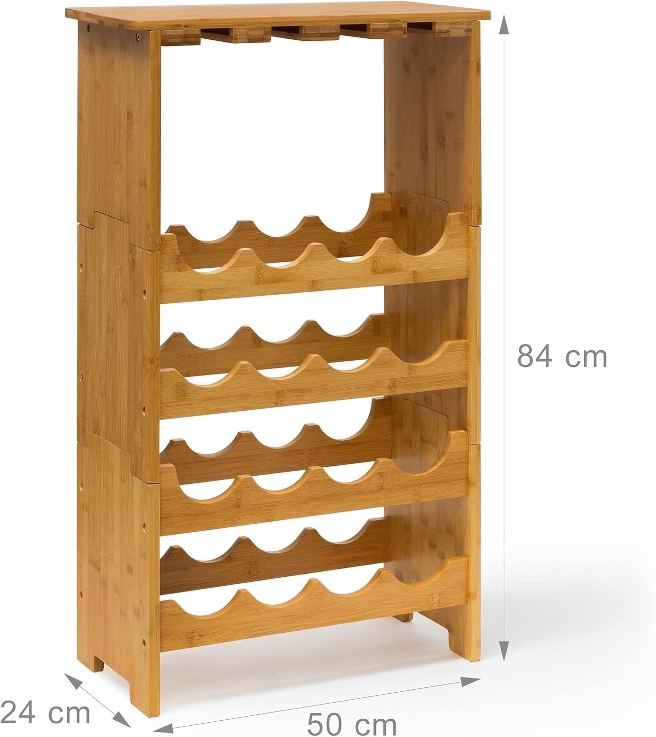 Bamboo Wine Rack with Glass Holder Shelf | Holds 16 Bottles & 12 Glasses