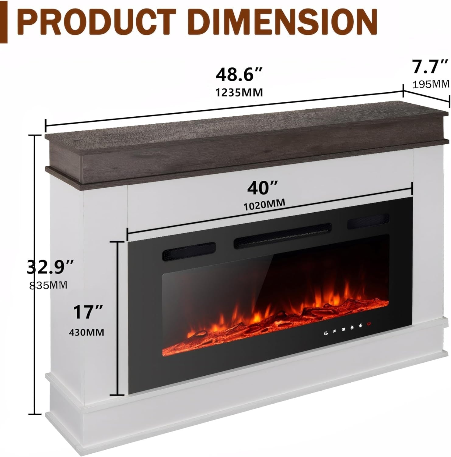 40” Ultra-Thin Electric Fireplace Heater with 12 LED Flames & Remote Control