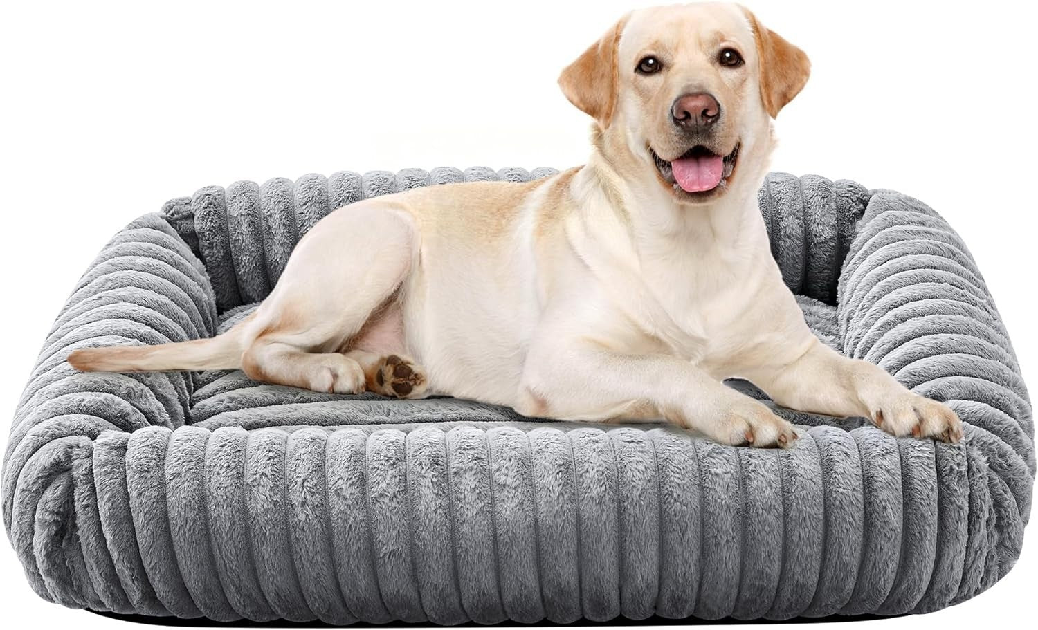 XL Orthopedic Dog Bed 35x25in Washable Furry Sofa Grey