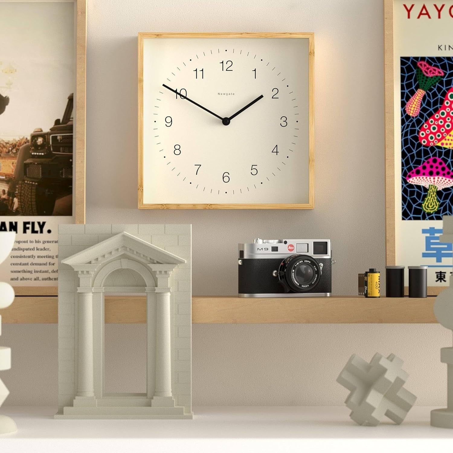 30cm Square Bamboo Wall Clock | Modern Scandi Minimalist Quiet Sweep