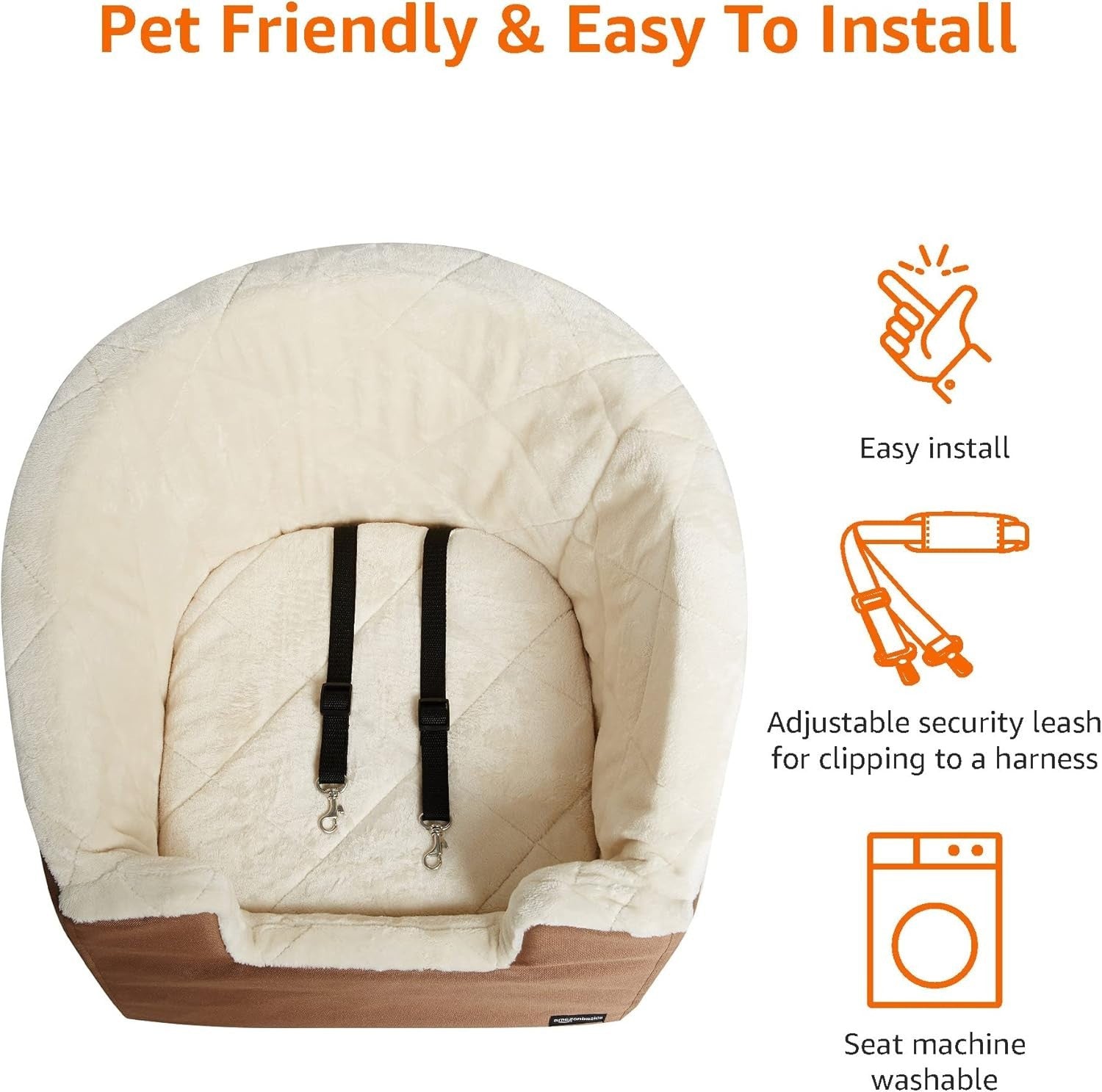 Dog Car Booster Seat Elevated Pet Travel Bed Washable Beige 47cm