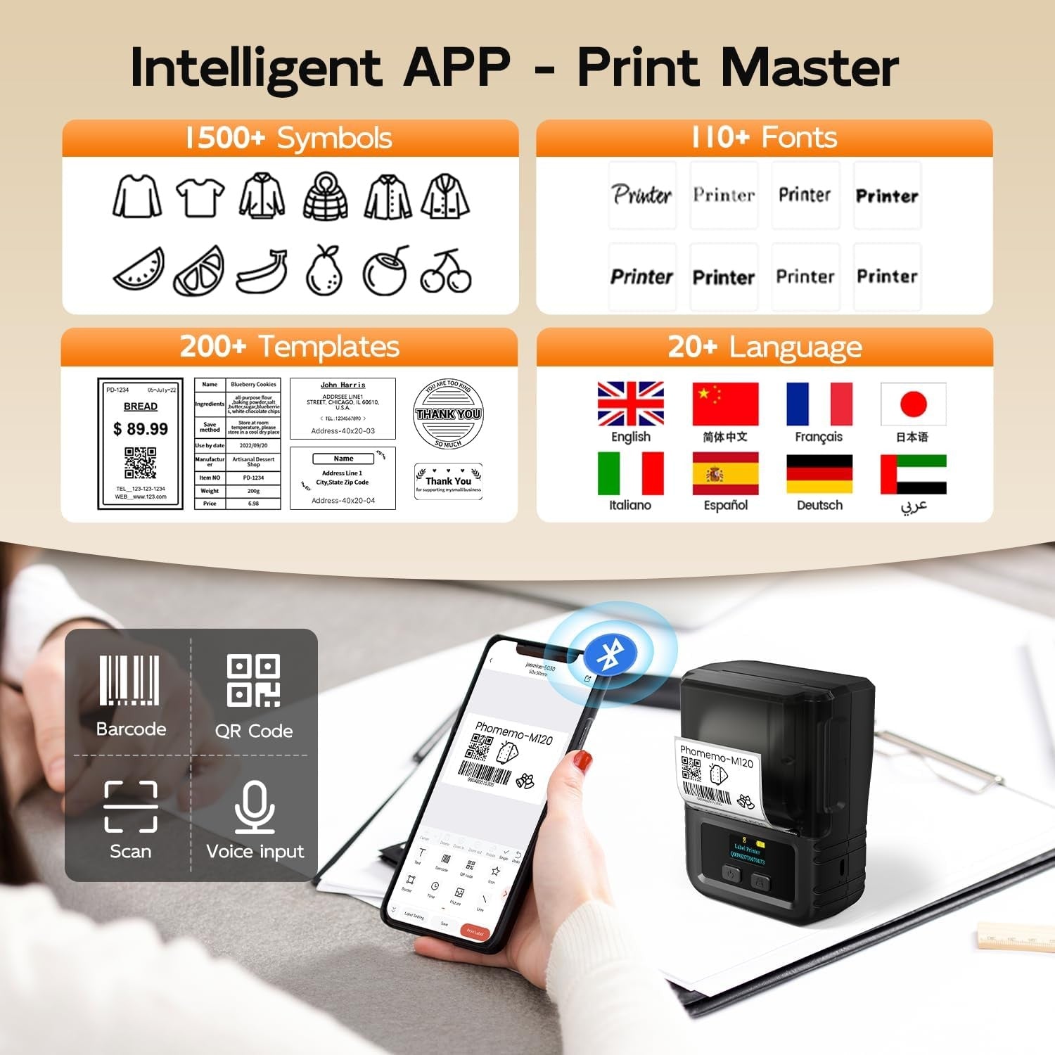 2 Inch Bluetooth Thermal Label Printer Portable Black