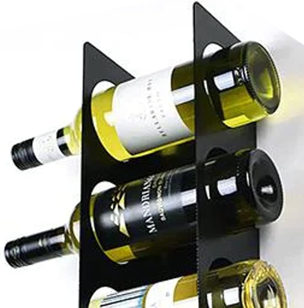 Wall Mounted Vertical Wine Rack 7 Bottle Holder Modern Space Saving Steel Black